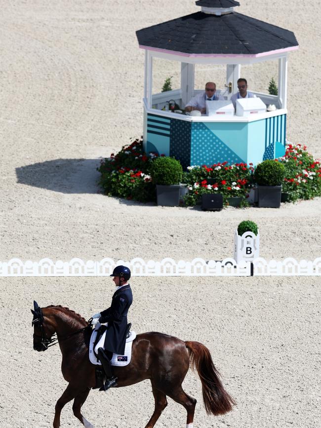 Jayden Brown and horse Quincy B compete in the dressage at the Paris Olympics. Picture: Mike Hewitt/Getty Images