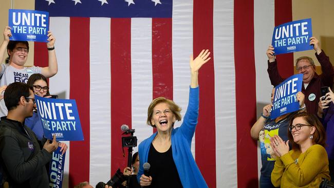 Democratic presidential candidate Elizabeth Warren takes a break from the Trump impeachment trial to campaign in Iowa on Saturday. Picture: AFP