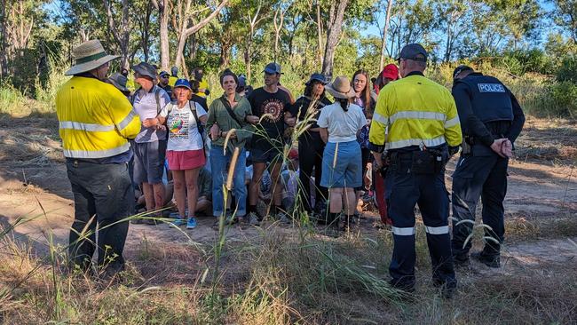 Around 40 Binybara Camp members attempted to block further land clearing at Lee Point on Wednesday, May 1. Picture: Zizi Averill