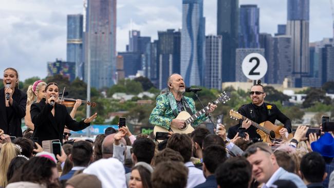 Colin Hay performs before the Melbourne Cup race at Flemington Racecourse on Tuesday. Picture: Jay Town