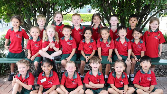 My First Year: Benowa State School Prep T. Front row: Tyde, Hiya, George, Darby, Mia, Ethan. Middle row: Hannah, Nova, Maxi, Eliana, Chelsea, Mingxi, Avani. Back row: Alisha, Vance, Lola, Lochlan, Eva, Blake, Isaac, Everleigh. Picture: Glenn Hampson.