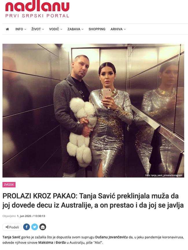 Online published articles of famous Serbian pop singer Tanja Sevic and husband Dusan Jovancevic. Picture: supplied