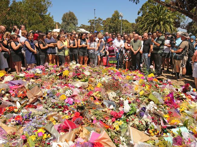 Mourners gather at the vigil. Picture: Stuart McEvoy/The Australian.