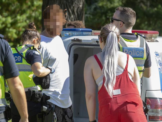 A man is arrested at the Sidney Music Myer Bowl festival. Picture: Jay Town