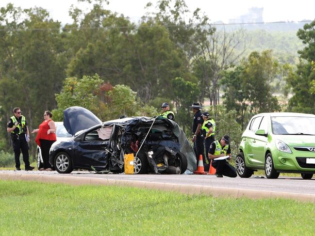 A woman, 57, was killed in a four-vehicle crash on Tiger Brennan Dr near Berrimah Rd. Picture: Che Chorley
