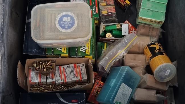 Large amounts of ammunition were seized from a property at Yarrawonga, north of Mudgee. Picture: NSW Police