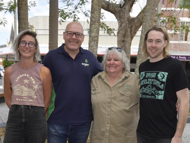 From left: Lismore designer Kate Stroud, Lismore Mayor Steve Krieg, Friends of the Koala's Jen Ridolfi, and Lismore screen printer Nick Cain.