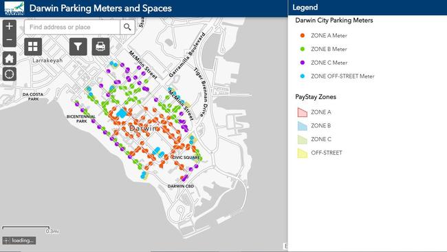 City of Darwin parking zones B and C are expected to see a reduction in the number of parking meters due to what the city says is high uptake of the PayStay mobile app for users of those zones. Picture: CoD