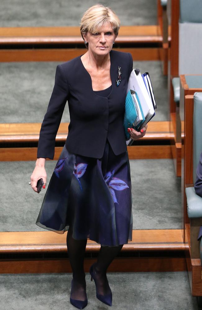 Purple reign ... Foreign Minister Julie Bishop in one of her signature brooches. Picture: Gary Ramage.