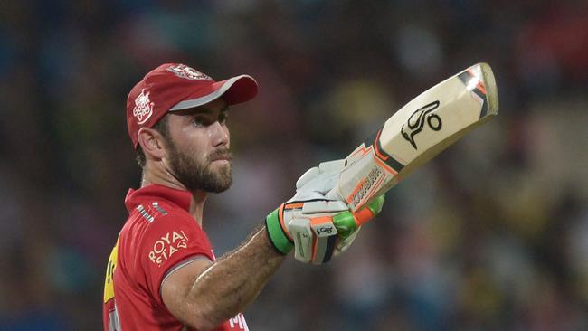Kings XI Punjab Glenn Maxwell celebrates after scoring during the 2016 Indian Premier League (IPL) Twenty20 cricket match between Kolkata Knight Riders and Kings XI Punjab at the Eden Gardens Cricket Stadium in Kolkata on May 4, 2016. / AFP PHOTO / Dibyangshu SARKAR / RESTRICTED TO EDITORIAL USE — STRICTLY NO COMMERCIAL USE — XGTY
