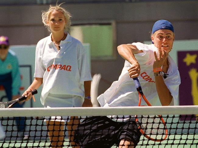 At a charity match in Sydney with Lleyton Hewitt, 1999. Picture: supplied