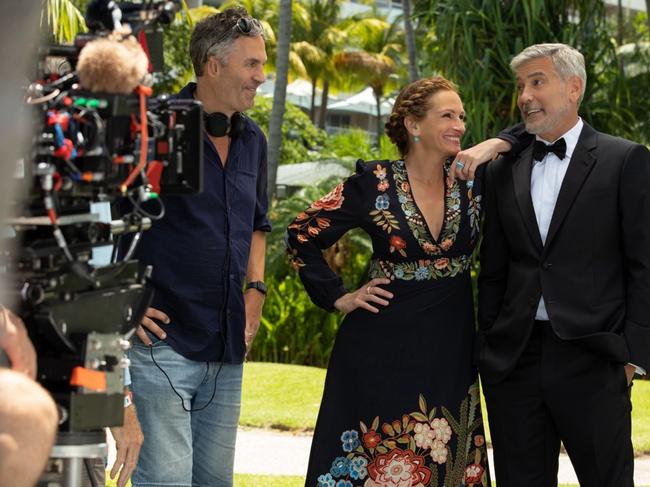 Academy award winners Julia Roberts and George Clooney in Queensland during filming of Universal Pictures’ Ticket to Paradise shot at the Whitsundays, the Gold Coast and in Brisbane, injecting an estimated $32.7m to the local economy. Picture: Universal Pictures