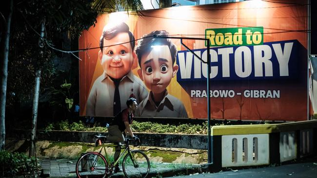 Prabowo Subianto and Gibran Rakabuming Raka are plastered on the streets of Jakarta this week. Picture: AFP