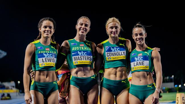 Lewis (left) has been anchoring the resurgent 4x100m team, seen here alongside Bree Masters, Ella Connolly and Ebony Lane.