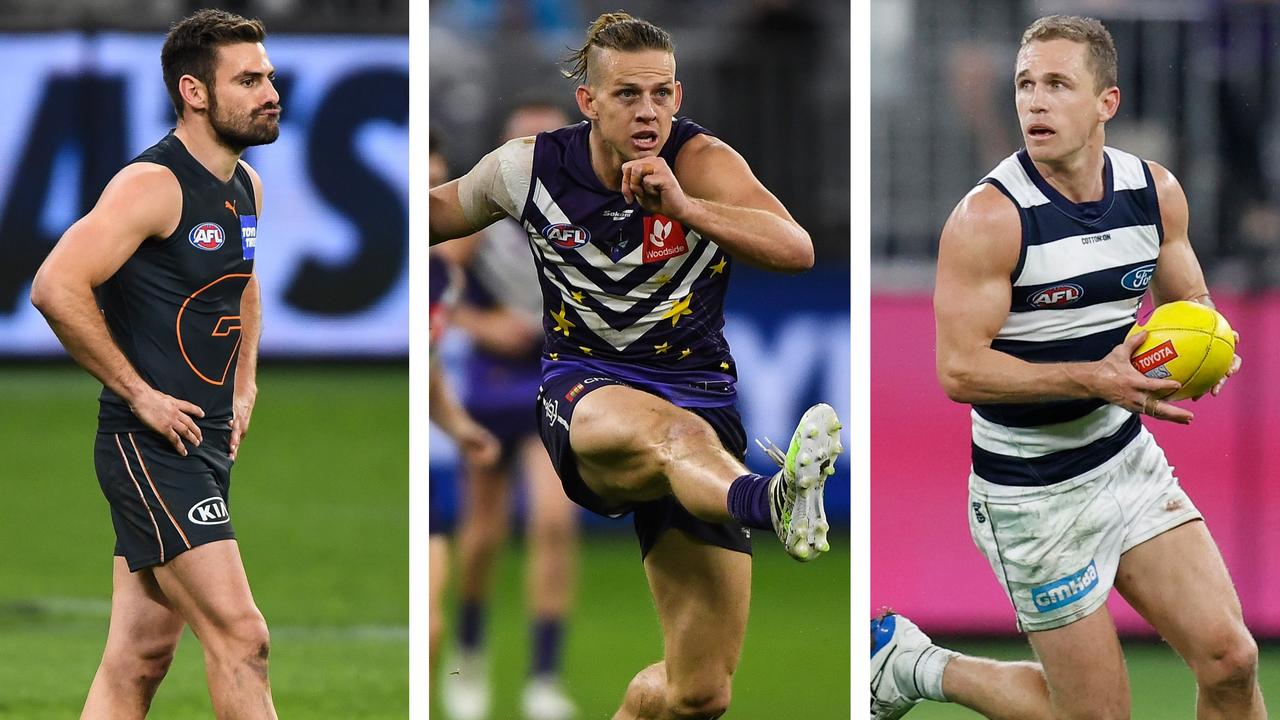 AFL captains Stephen Coniglio, Nat Fyfe and Joel Selwood.