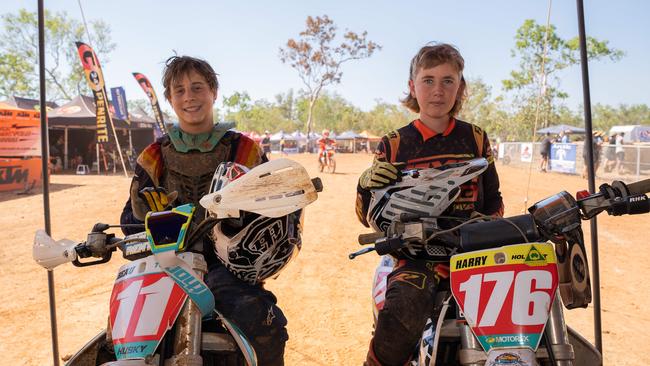 Beau Skillington #11 and Harry Steel #176 competing for 85cx (12-14yrs) from Darwin, Members of Acacia motocross association, Nt team at the 2023 KTM Australian Junior Motocross Championships, Darwin, NT, Australia. Picture: Pema Tamang Pakhrin