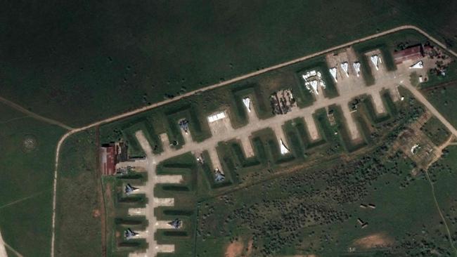 A satellite image of Saki airbase prior to the reported attack in Novofedorivka, Crimea, Ukraine. Picture: AFP