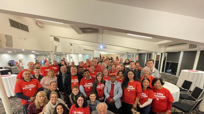 Mike Freelander with his party faithful after he claimed a victory for the seat of Macarthur in the 2022 federal election.