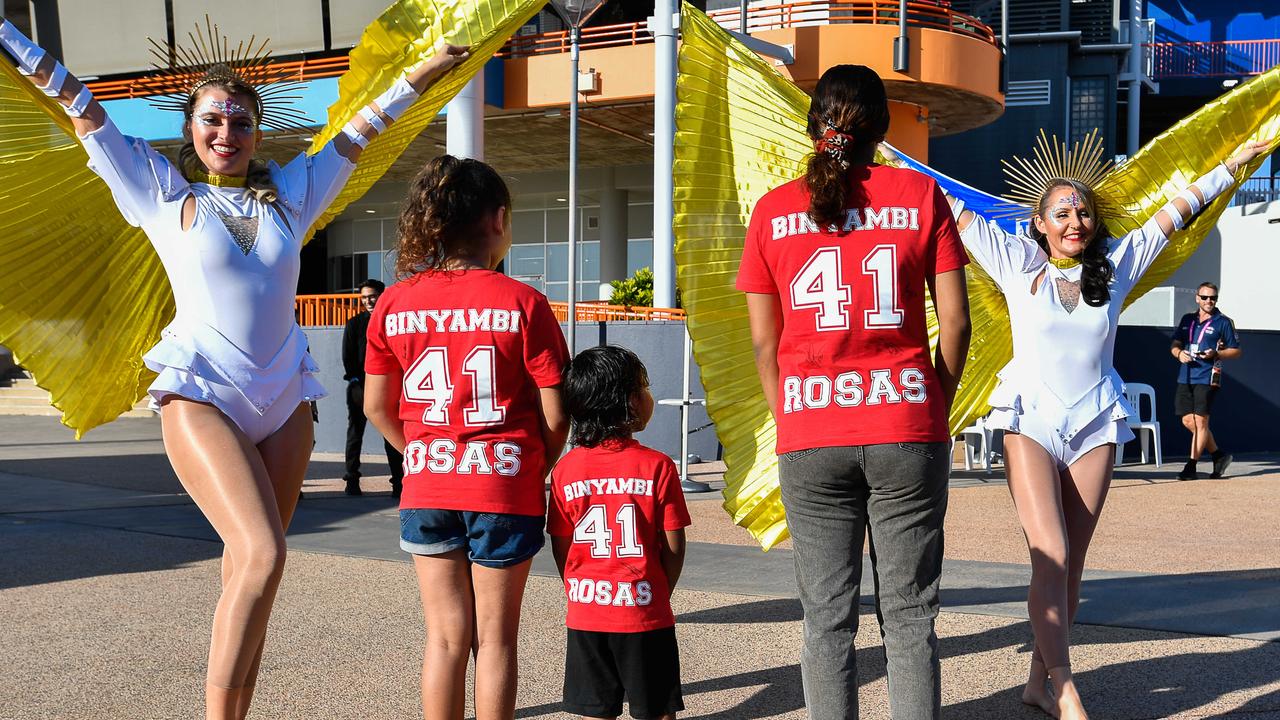 Ayanna Shaw, Daikoss Rosas and Olivia Shaw at the Gold Coast Suns match vs Western Bulldogs at TIO Stadium. Pic: Pema Tamang Pakhrin