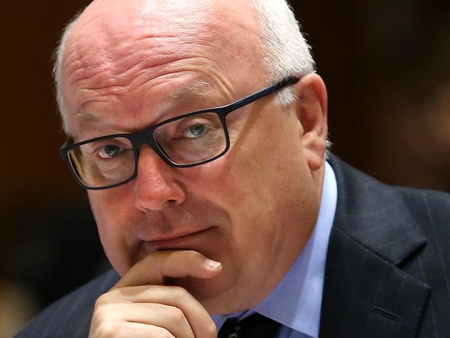 Attorney-General Senator George Brandis appearing at a Senate Estimates hearing on Legal and Constitutional Affairs at Parliament House in Canberra. Picture Kym Smith