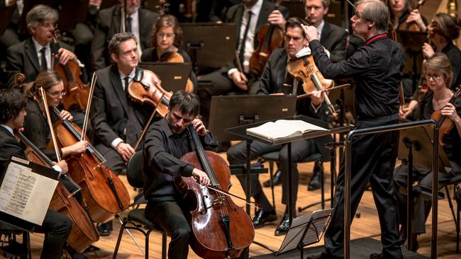 Sydney Symphony Orchestra cello principal Umberto Clerici rehearsing Richard Strauss's Don Quixote with conductor David Robertson and the SSO. Picture: Daniela Testa