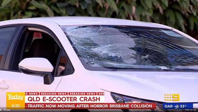 The white Toyota Corolla allegedly involved in the crash. Picture: 9 News