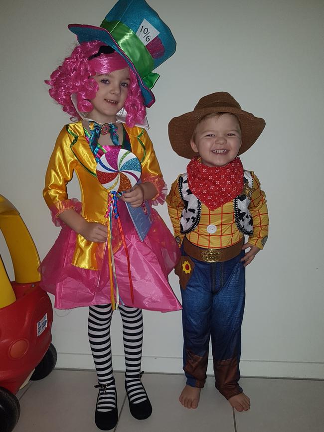 Bella dressed as the Mad Hatter and Parker dressed as Woody, all ready for the School Book Week Parade. Picture: Melissa Turner