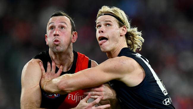 AFL ruck great Todd Goldstein will carry on for one more year at Essendon after re-signing for 2025. Picture: Josh Chadwick / Getty Images