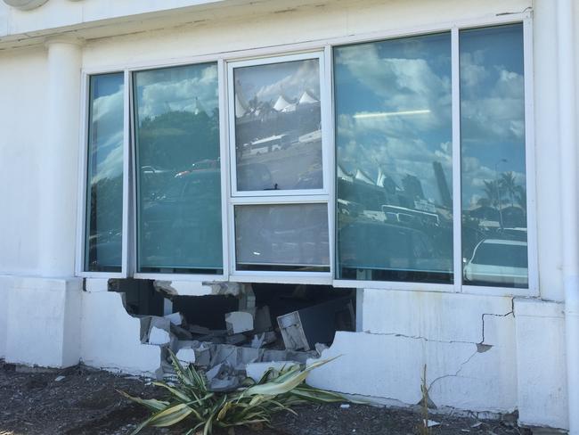 Damage to the Golden Door spa at Main Beach after a car crashed into it. Photo: Lexie Cartwright