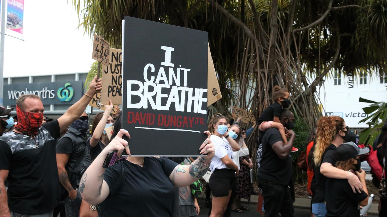 Hitting the streets in Cairns in support of the Black Lives Matter movement. Picture: PETER CARRUTHERS