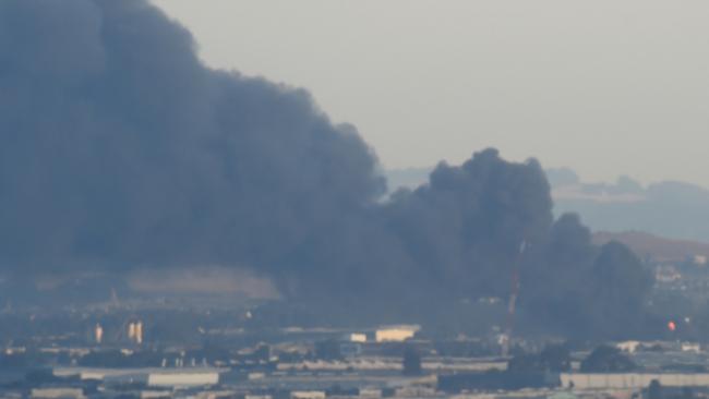 A chemical fire at Bradbury Industrial Services, Campbellfield sent toxic fumes spewing over Melbourne earlier this month. Picture: Tony Gough