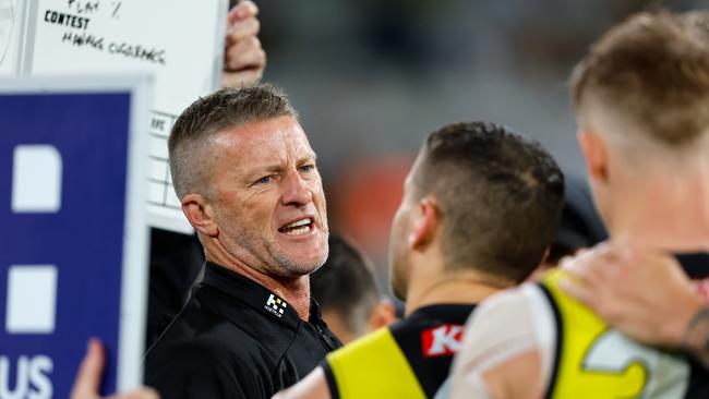 Damien Hardwick was not a happy camper on Saturday night. Picture: Dylan Burns/AFL Photos via Getty Images