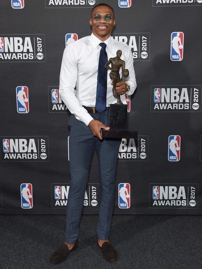 Russell Westbrook dressed down to claim the NBA MVP — sort of. Picture: Getty Images