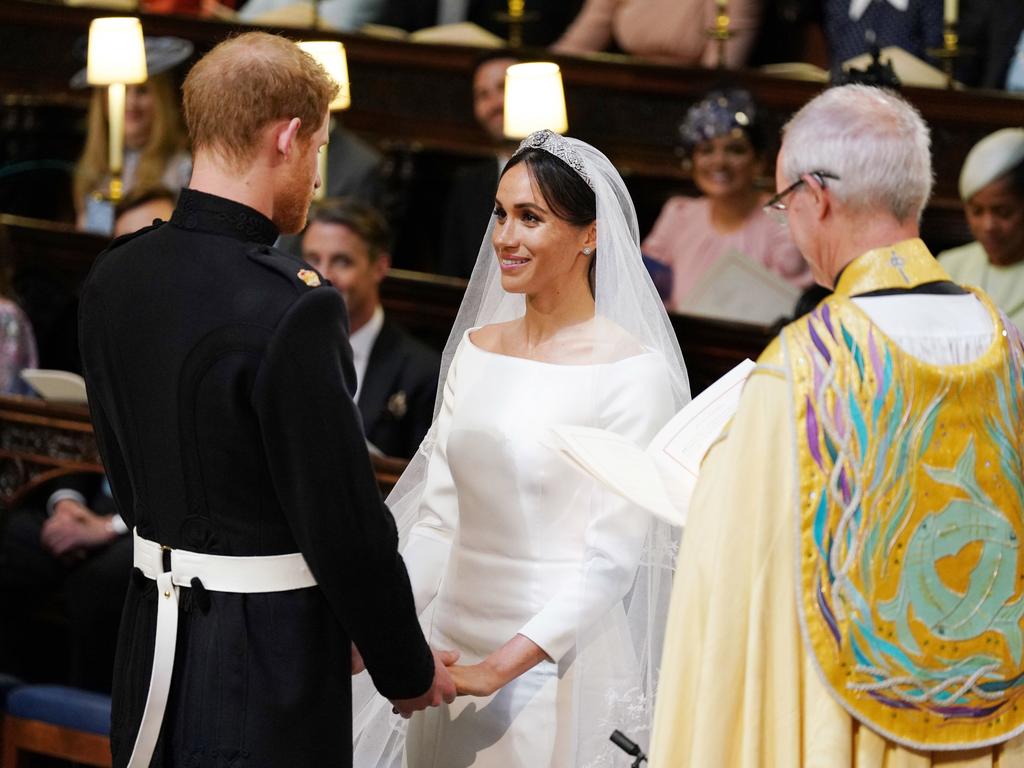 Prince Harry and Meghan Markle during their wedding service, conducted by the Archbishop of Canterbury Justin Welby in St George's Chapel. Picture: Getty Images