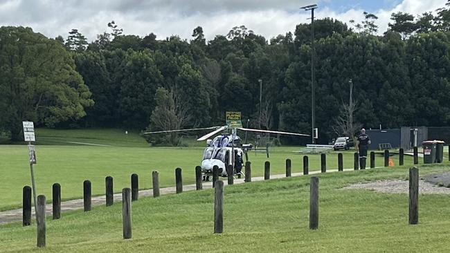 The police helicopter at Bangalow. Picture: Savannah Pocock