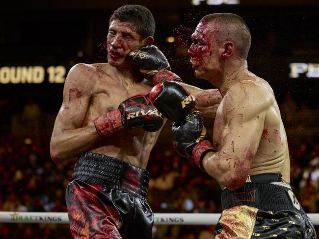 Tim Tszyu v Sebastian Fundora during the title fight at T-Mobile Arena in Las Vegas. Picture: Supplied No Limit Boxing