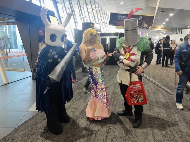 The PAX Aus Convention at the Melbourne Convention and Exhibition Centre (MCEC) on Saturday, October 12, 2024: Stacey, Maya (Maya.ex) and Matt. Picture: Jack Colantuono