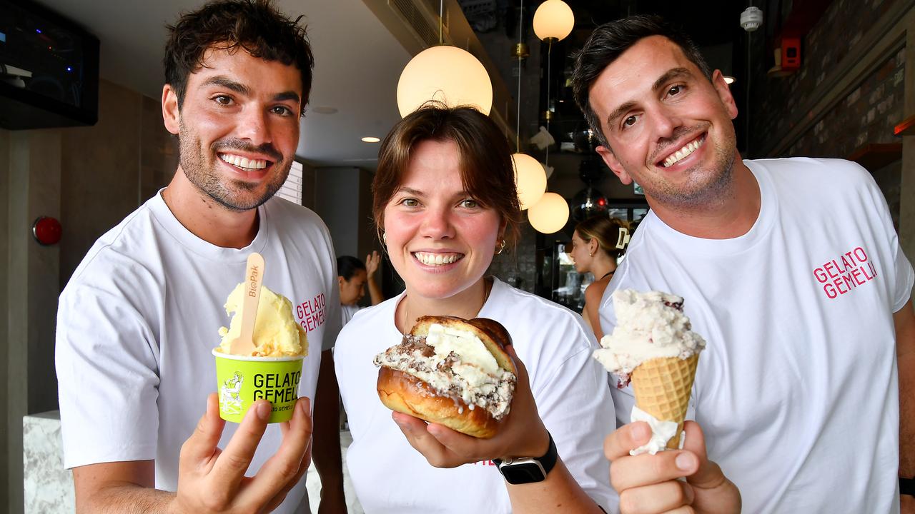 Alec Carney, Giulia Signor and Paul Carney in the new Gelato Gemelli in Mermaid Beach. Thursday January 2, 2025. Picture, John Gass