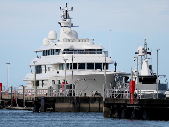 Superyacht Lady E docked at Cairns Marlin Marina. Picture: Stewart McLean