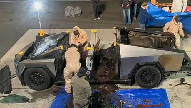 The burned Tesla Cybertruck outside the Trump hotel in Las Vegas. PIcture: LVMPD