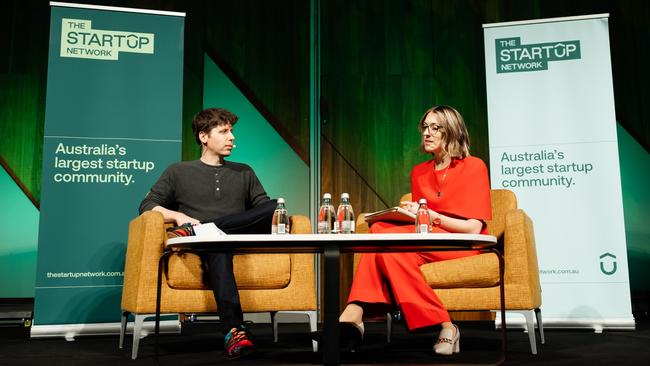 OpenAI chief executive Sam Altman and Dr Nora Koslowski, Melbourne Business School’s chief learning innovation officer.