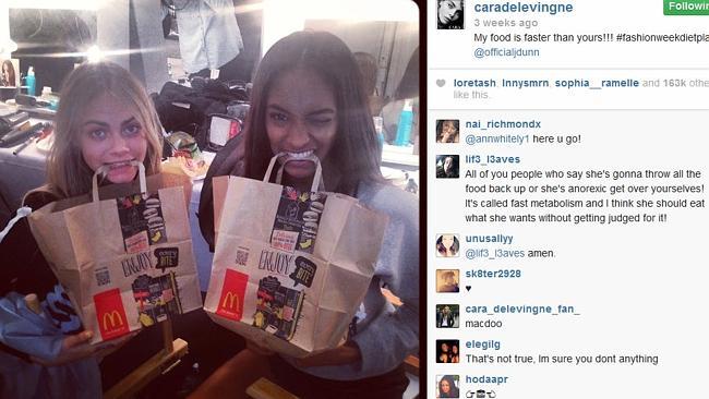 She scoffs Maccas before stepping onto the catwalk. Picture: Instagram