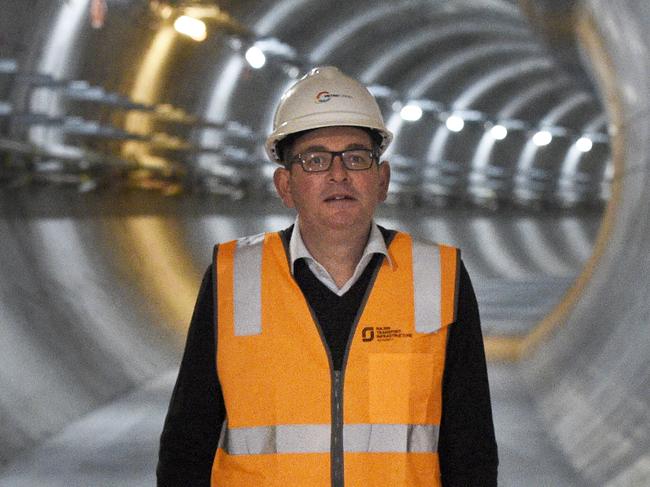 MELBOURNE, AUSTRALIA - NewsWire Photos JUNE 28, 2021: Victorian Premier Daniel Andrews tours the Arden Metro Station in North Melbourne on his first day back at work after suffering a serious spinal injury in March. Picture: NCA NewsWire / Andrew Henshaw