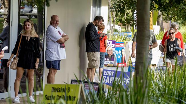 Pre-polling lines at the Southport Community Centre on Wednesday. Picture: Jerad Williams