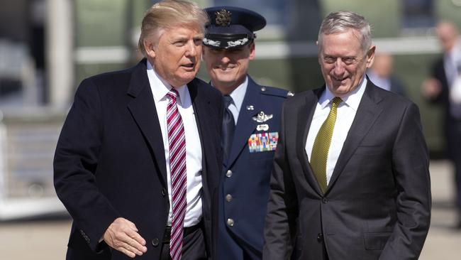 Donald Trump and Jim Mattis, right, in 2017. Picture: AFP