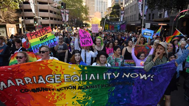 Same-sex marriage demonstrators  take to Sydney’s streets this week. Picture: AFP