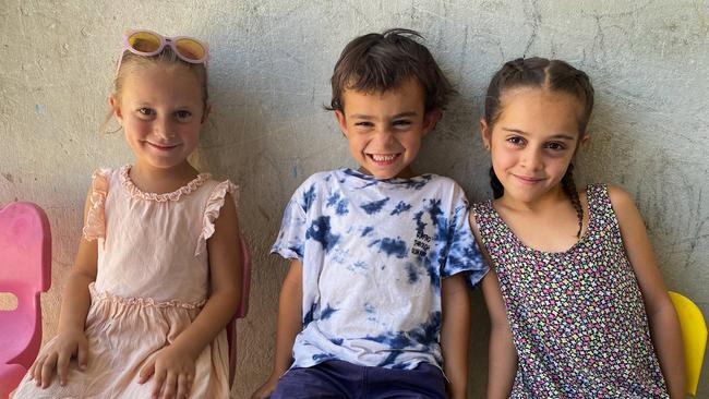 Mariam Dabboussy’s children Aisha (far right), 9, with her sister, 4, and brother, 6. Picture: Ellen Whinnett