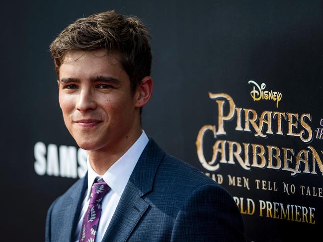 Brenton Thwaites can’t keep the smile off his face at the world premiere of Pirates of the Caribbean: Dead Men Tell No Tales in Shanghai on May 11. Picture: Johannes Eisele