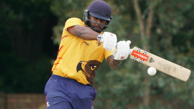 Premier Cricket: Kingston Hawthorn v Frankston Peninsula. Kingston batter Thaveesh Attanayake. Picture: Valeriu Campan