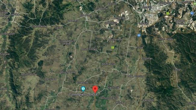 The utility and semitrailer crashed at Warrill View along the Cunningham Highway at 10.15pm on Monday, January 17. Picture: Google Maps.